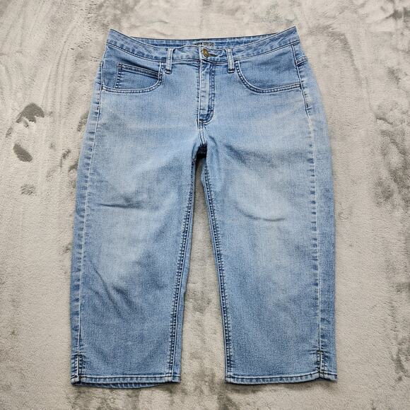 Vintage Lee Riders Jean Womens 31 Blue Mid Rise Crop Capri Tapered Side Slit Hem - Picture 1 of 11
